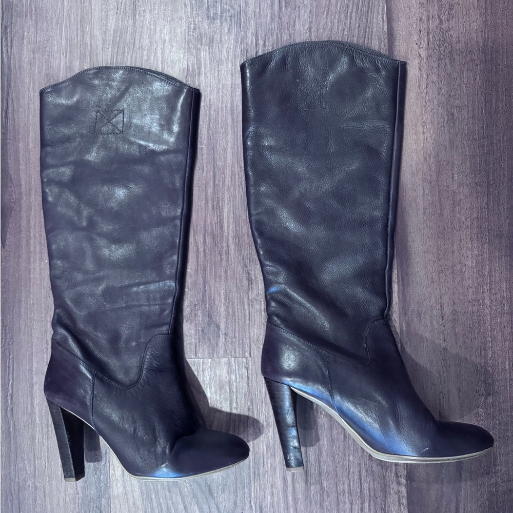 Zara Brown Leather Tall Heeled Boots